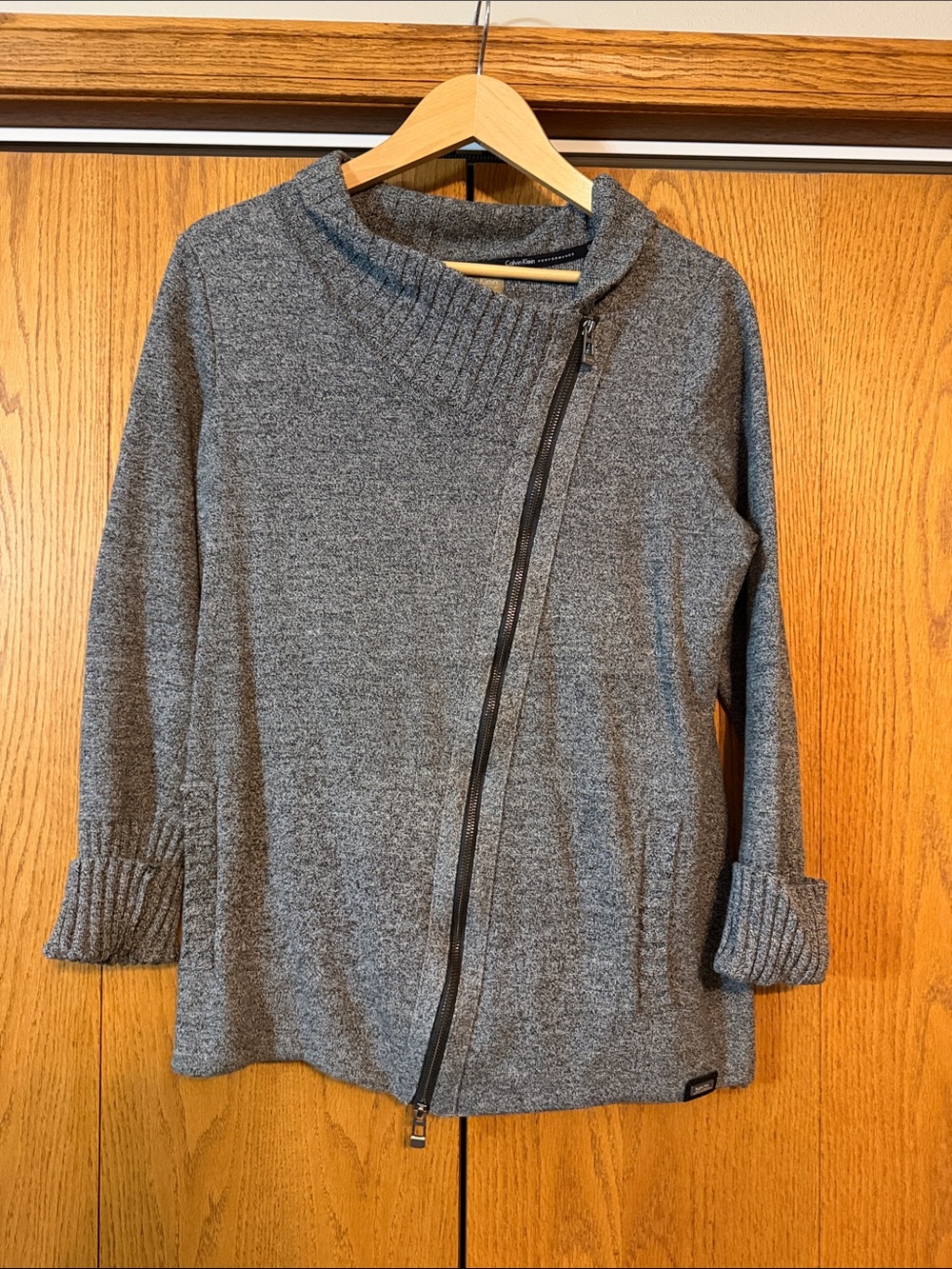 Calvin Klein Women’s Gray Asymmetrical Zip Women’s Sweater